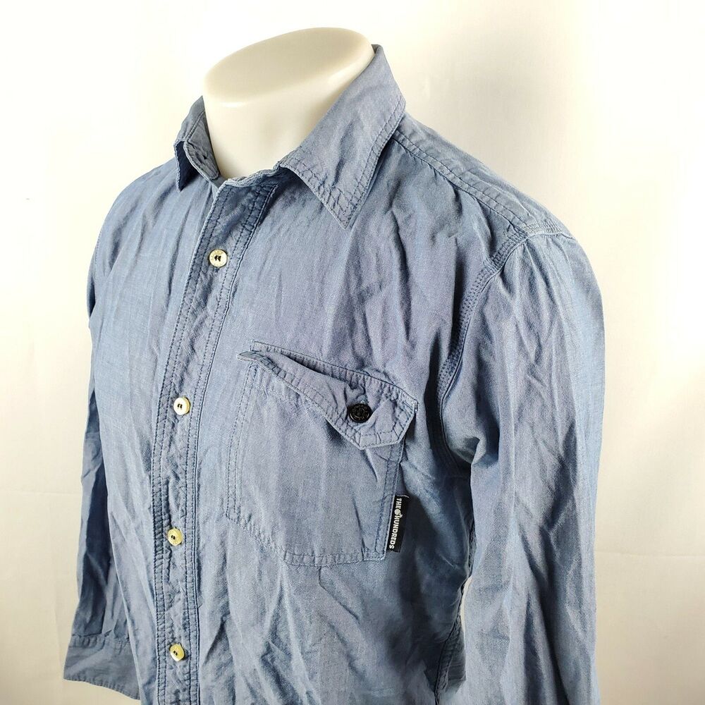 The Hundreds Shirt Men Small Blue Button Front Cotton Skate Casual Pocket L/S